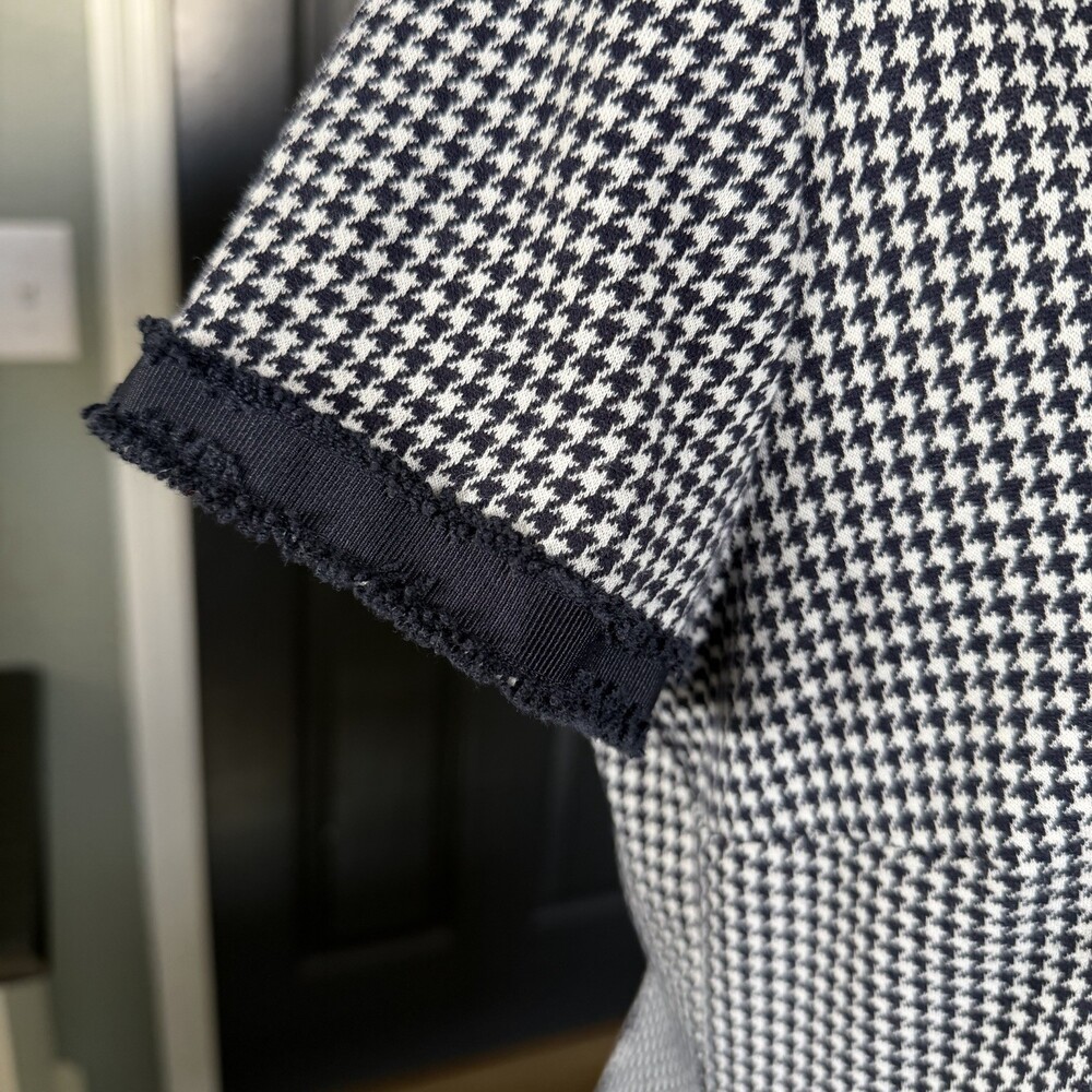Talbots Houndstooth Sheath Dress Size 6 Navy Trim Pockets - Picture 7 of 13